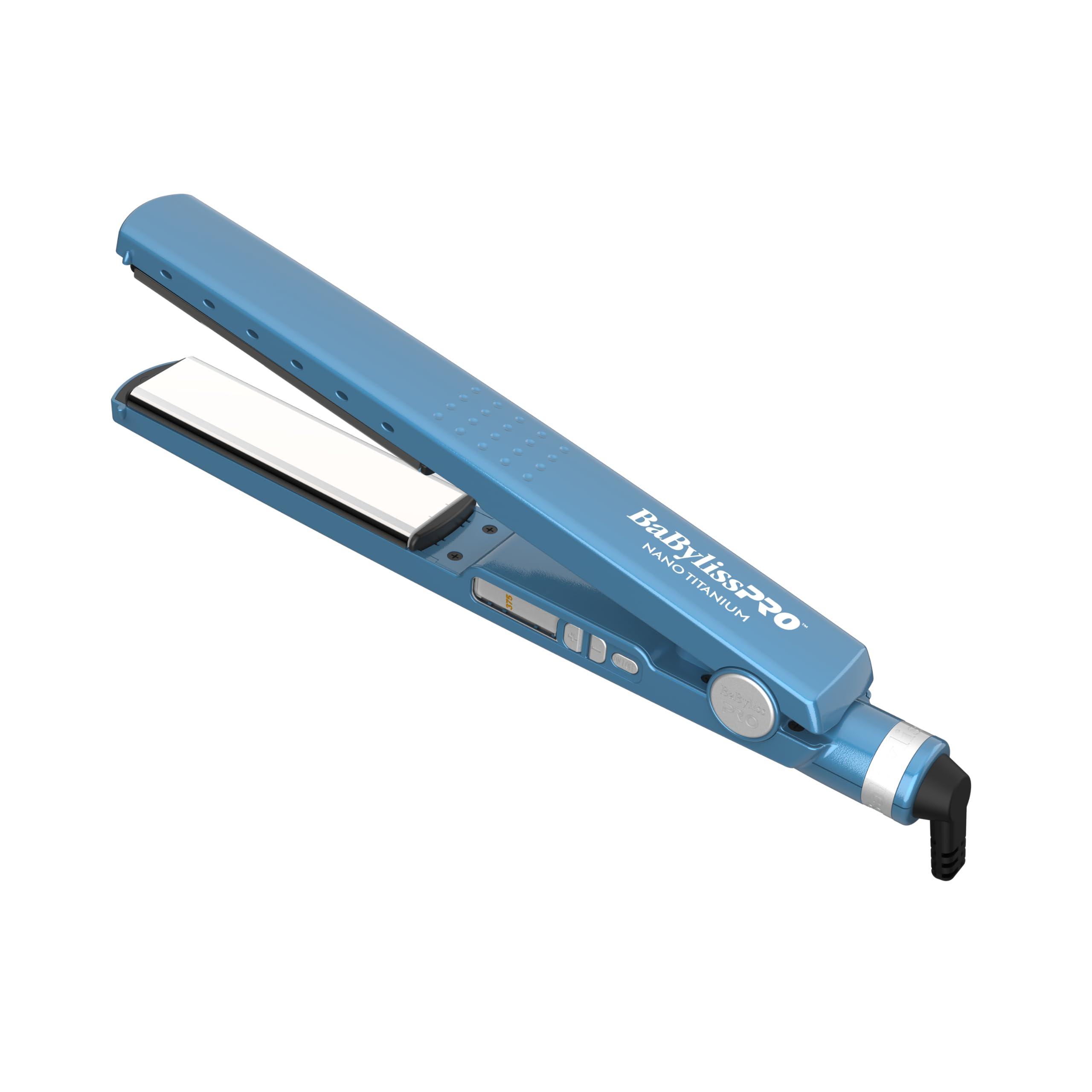 BaBylissPRO flat iron front view showing sleek design and plate width, improving control