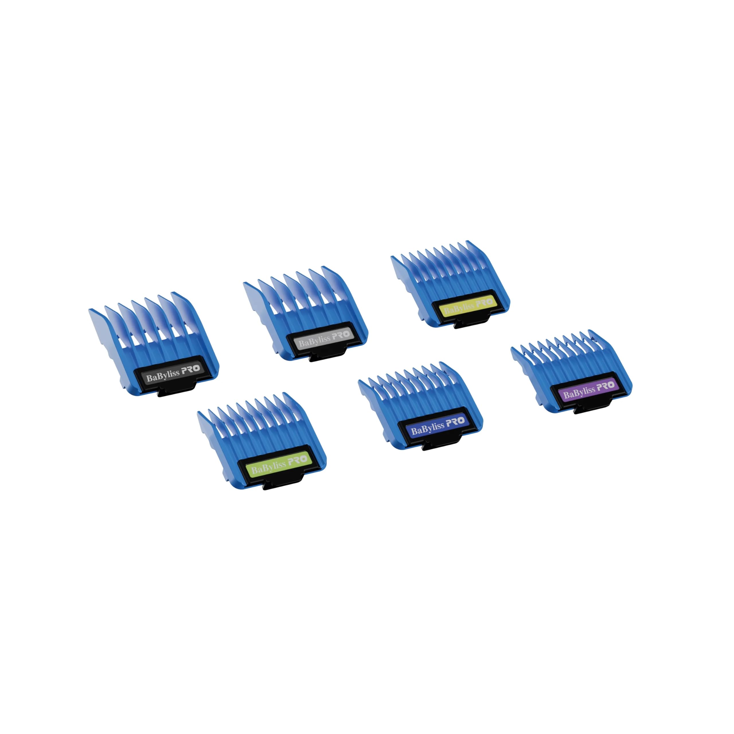 BaBylissPRO front view of guard set showing sizes and neat storage benefit