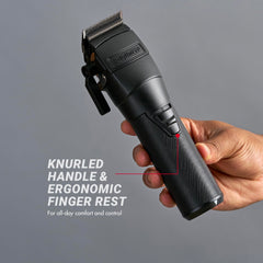 BaBylissPRO FXONE battery close-up showing quick-release and long runtime benefit