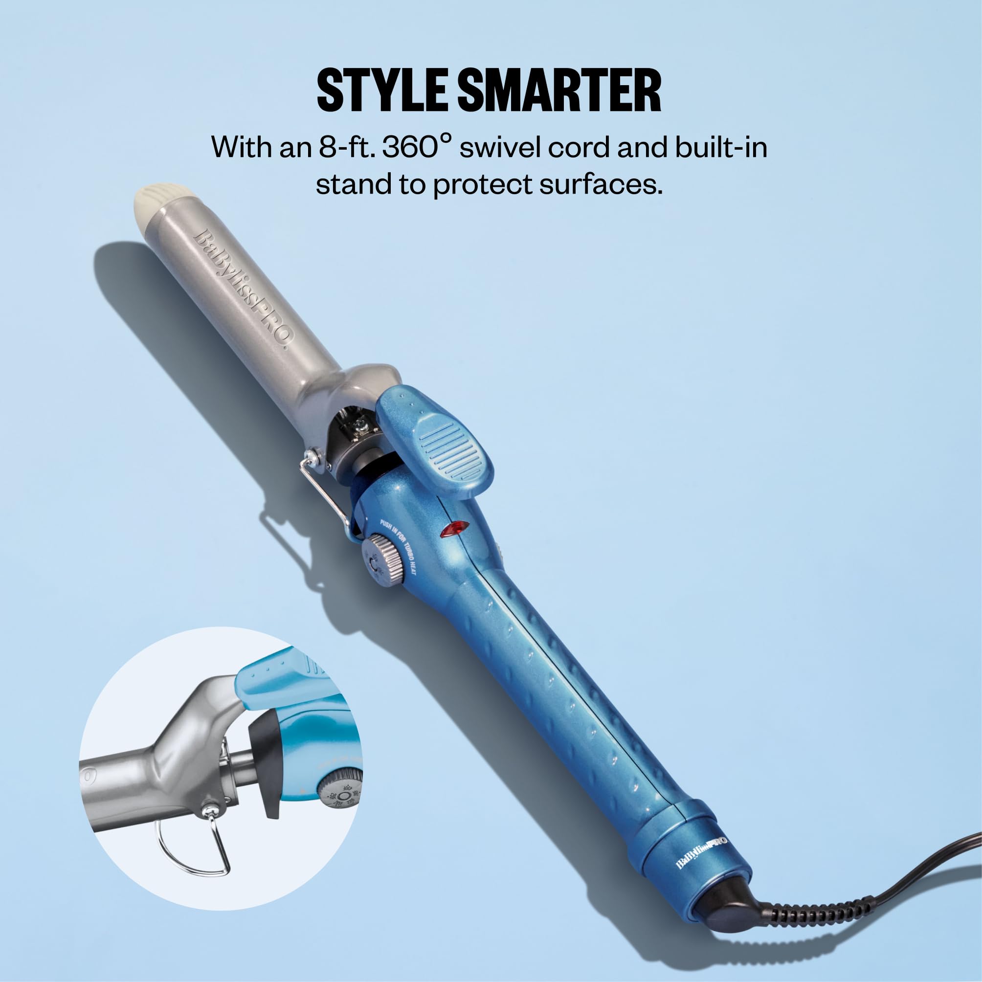 BaBylissPRO curling iron in use styling medium-length hair for defined curls and waves