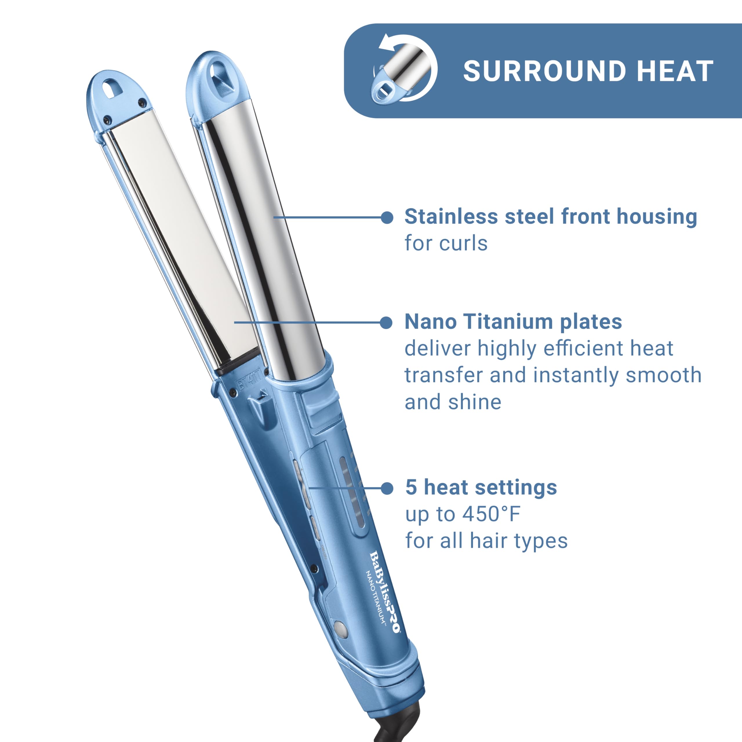BaBylissPRO LED display and controls for precise temperature selection and ease
