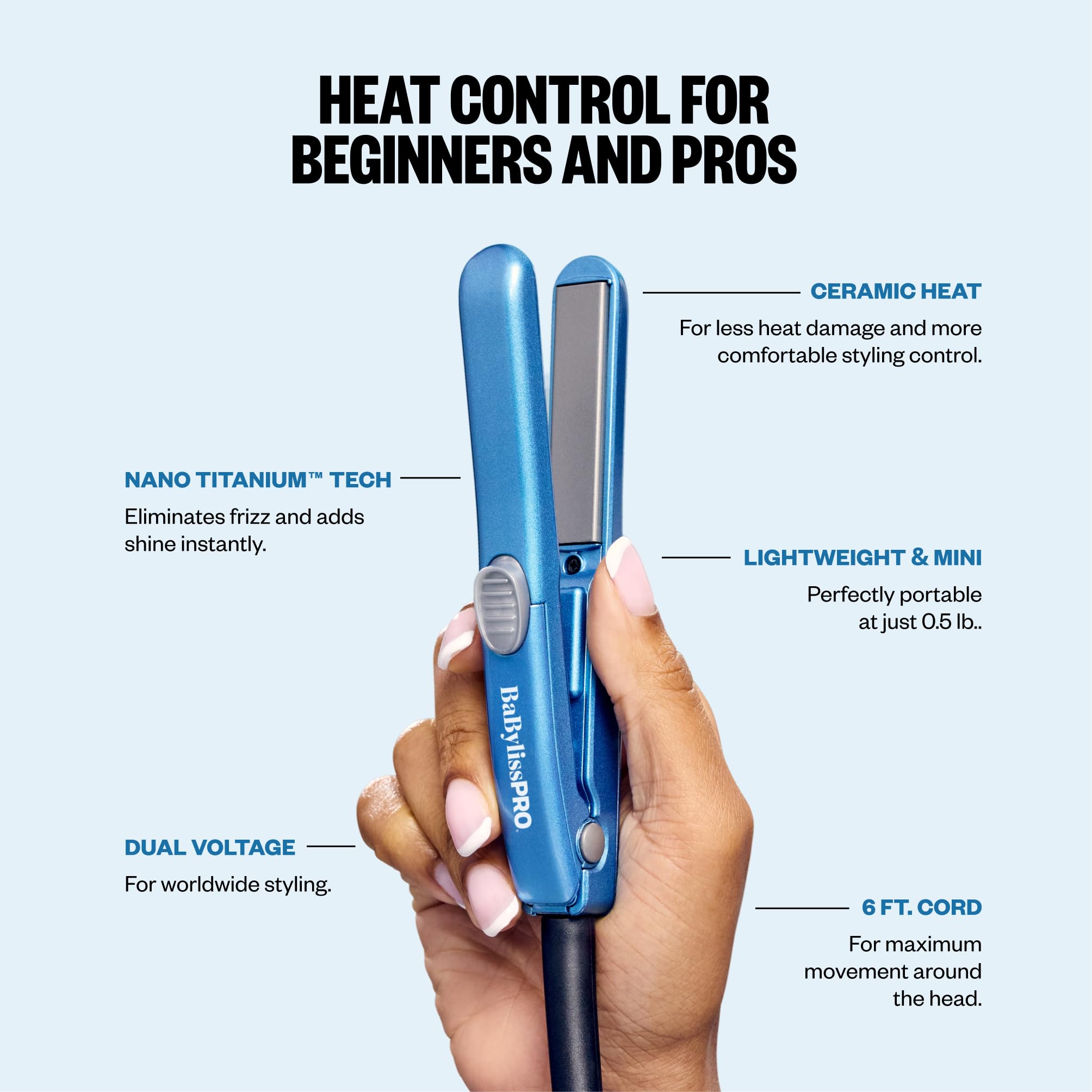 BaBylissPRO styling bangs for precise control and polished finish benefit