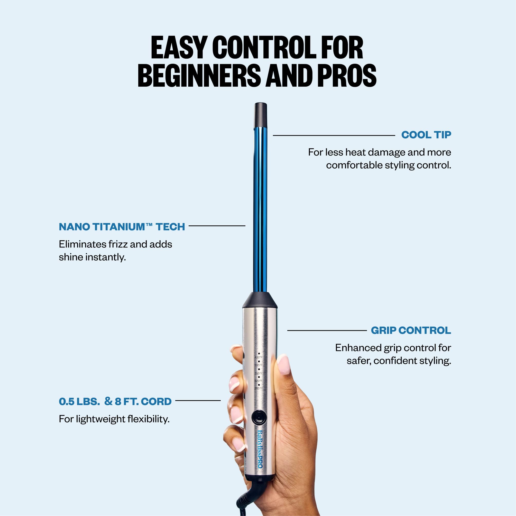 BaBylissPRO 360-degree swivel cord detail for tangle-free, ergonomic styling