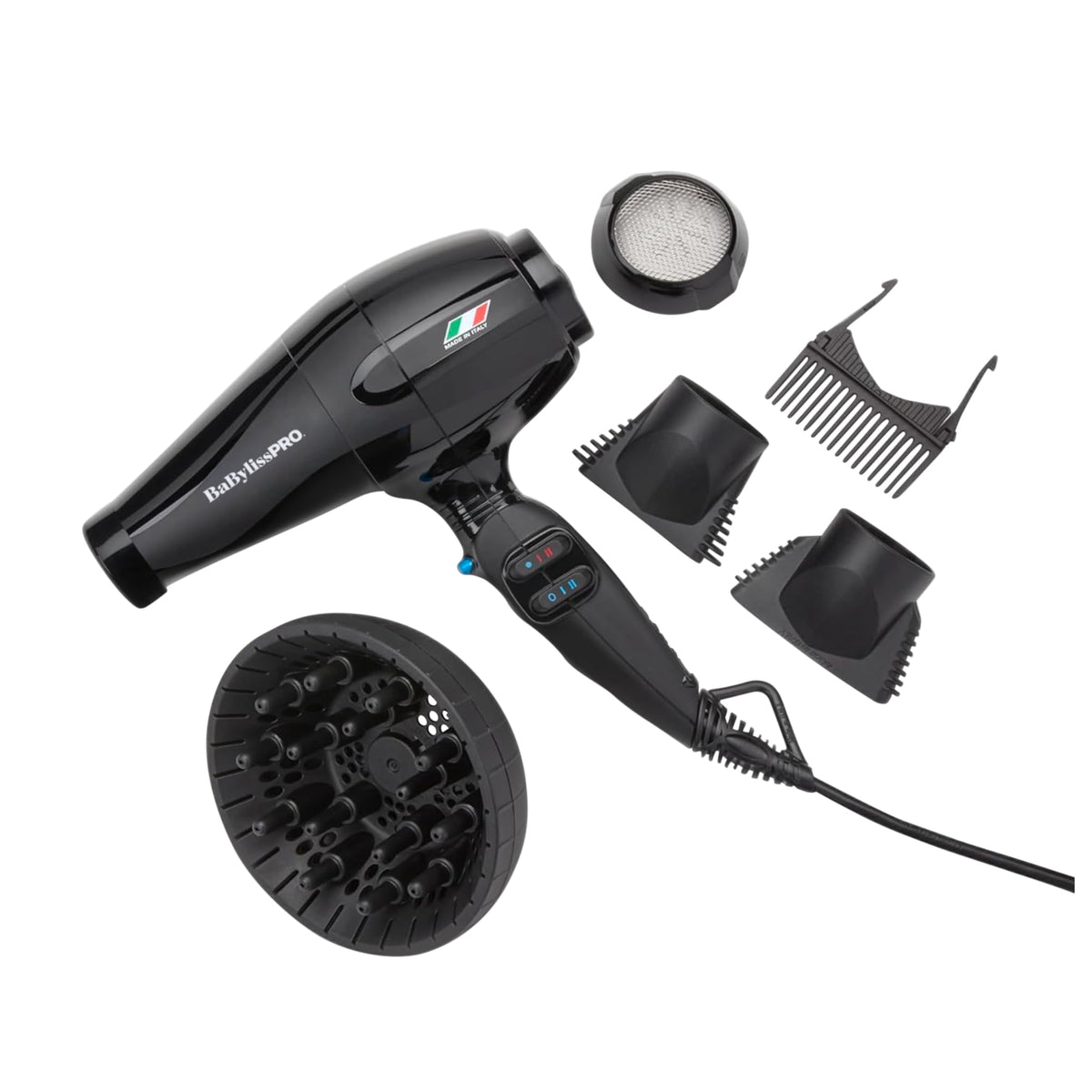 BaBylissPRO Portofino front view showing sleek body and ergonomic handle for comfortable styling