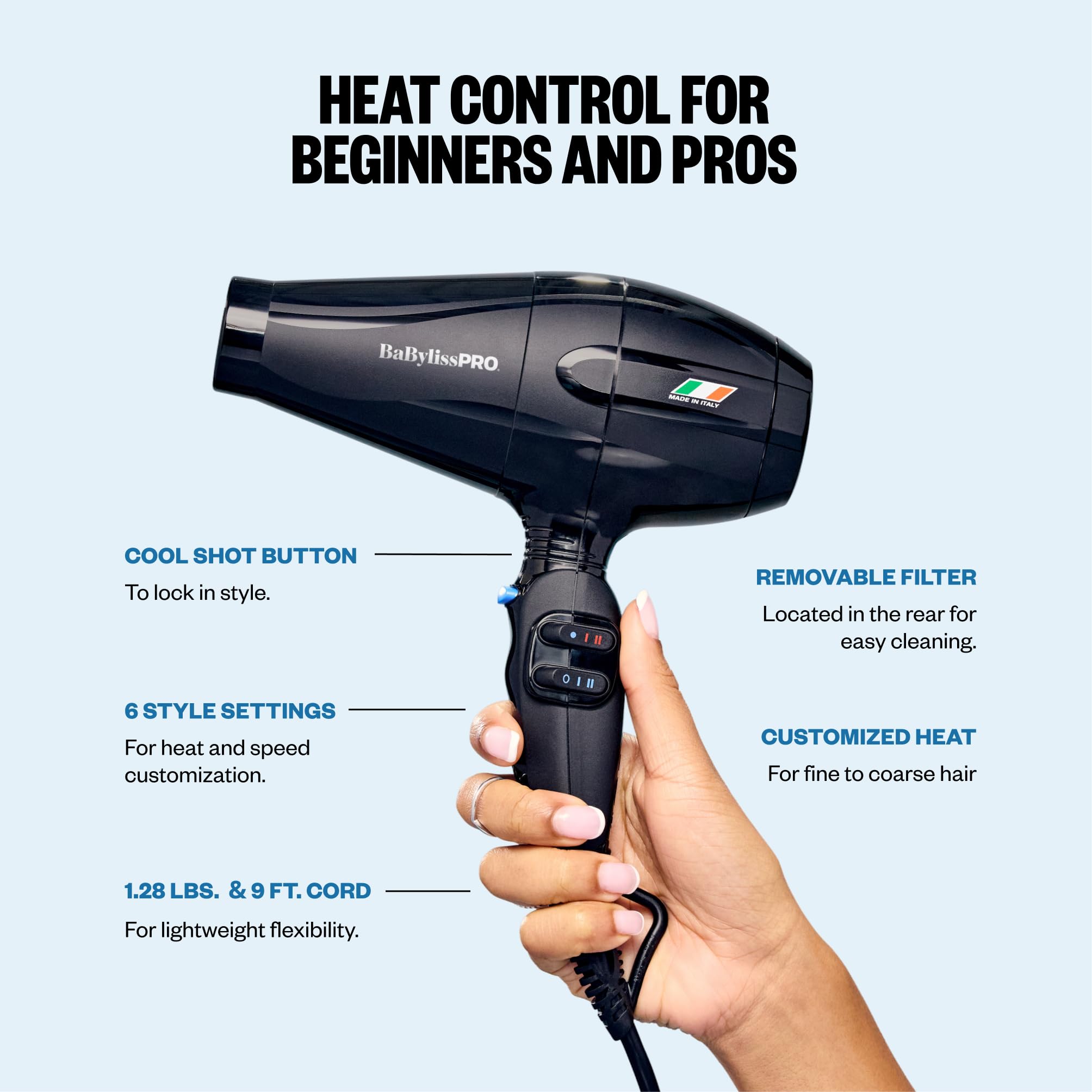 BaBylissPRO wide concentrator in use delivering focused airflow for fast drying