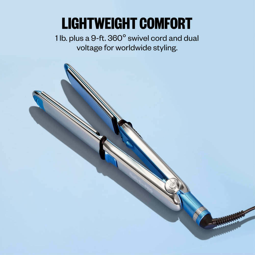 BaBylissPRO flat iron creating sleek straight hair for polished, shiny results