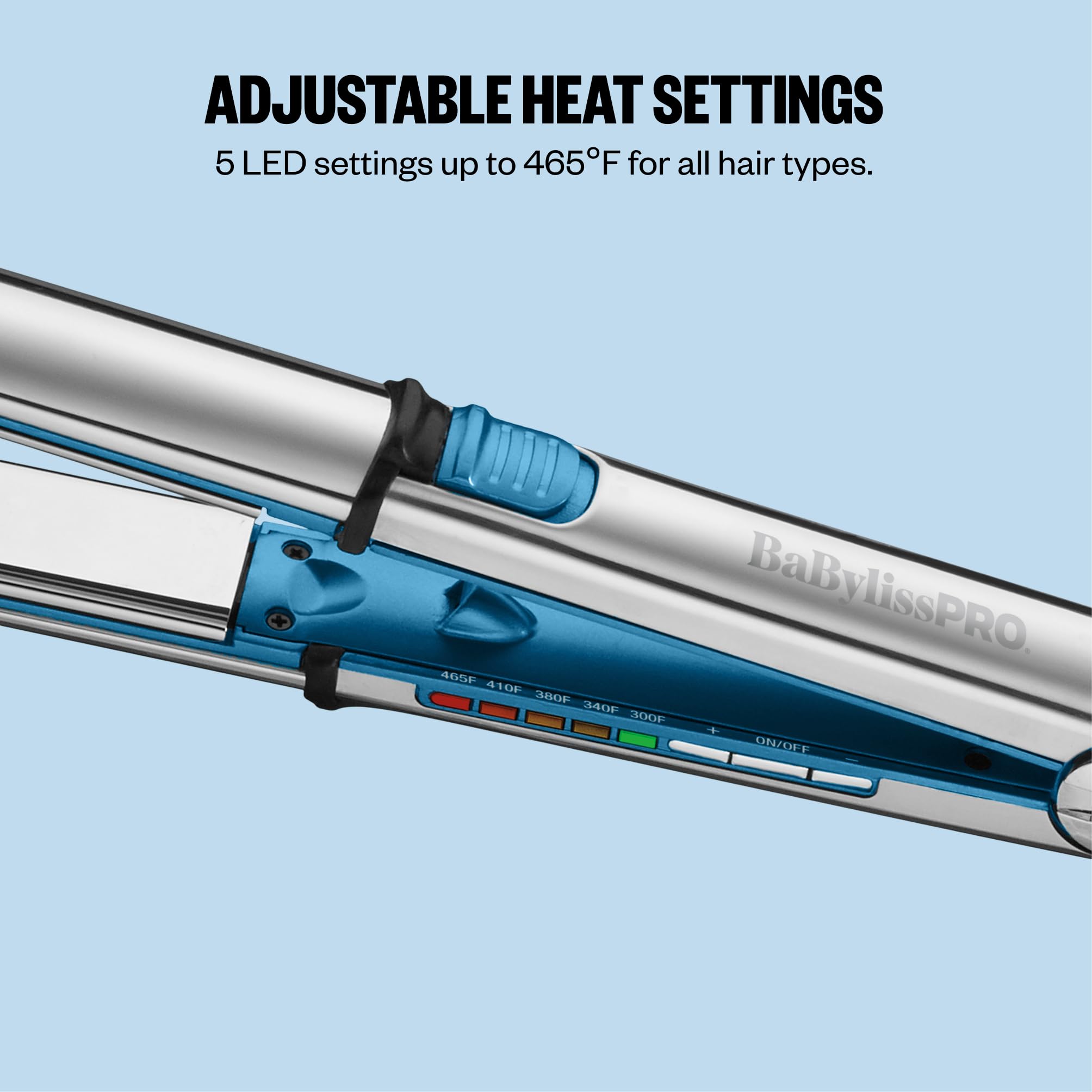 BaBylissPRO handle and LED controls for precise temperature selection and comfortable grip