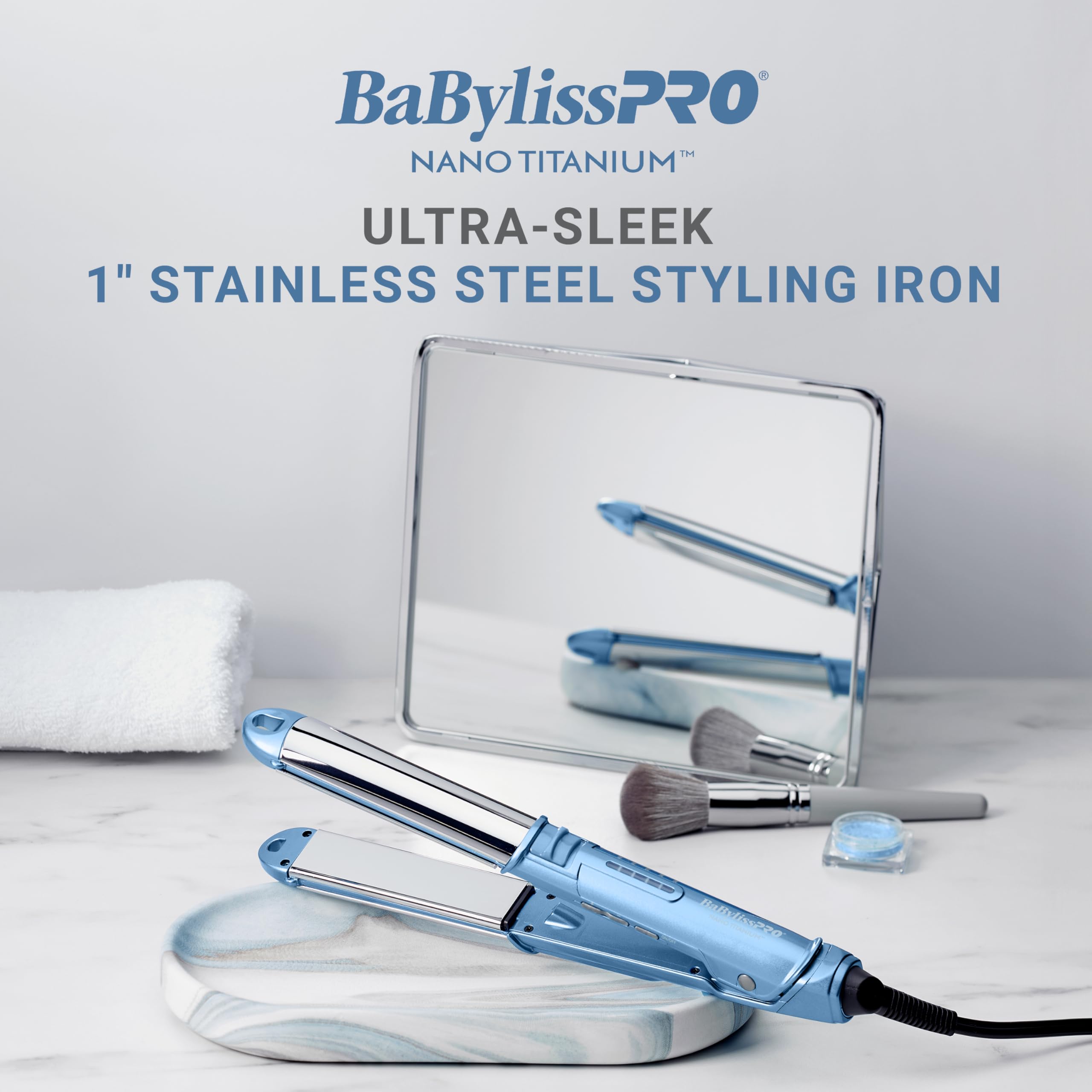 BaBylissPRO close-up of nano-titanium plate surface for smoother, shinier hair finishes