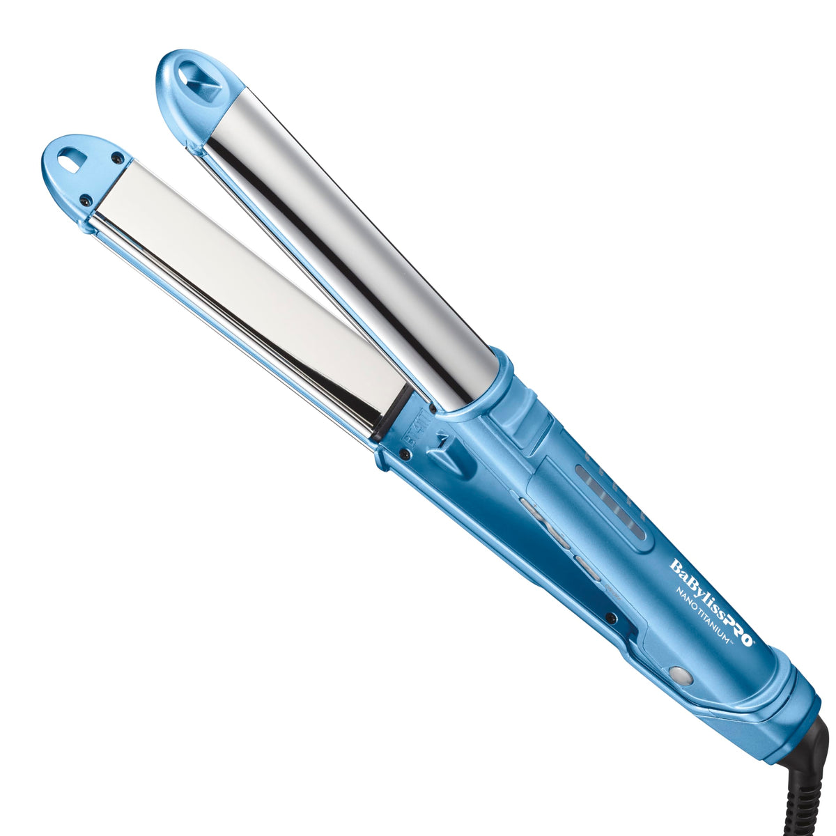 BaBylissPRO front view showing sleek stainless housing and 1 inch plates for versatile styling