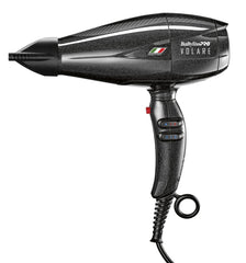 BaBylissPRO Volare V1 front view showing sleek black body and nozzle for fast drying