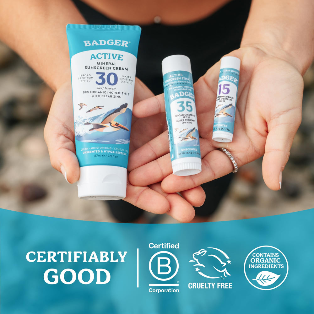 Badger beach lifestyle usage displaying reef-safe sunscreen choice
