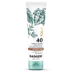 Badger front tube of tinted mineral sunscreen SPF 40, easy daily protection