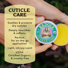 Badger open tin close-up of shea butter texture promoting deep hydration