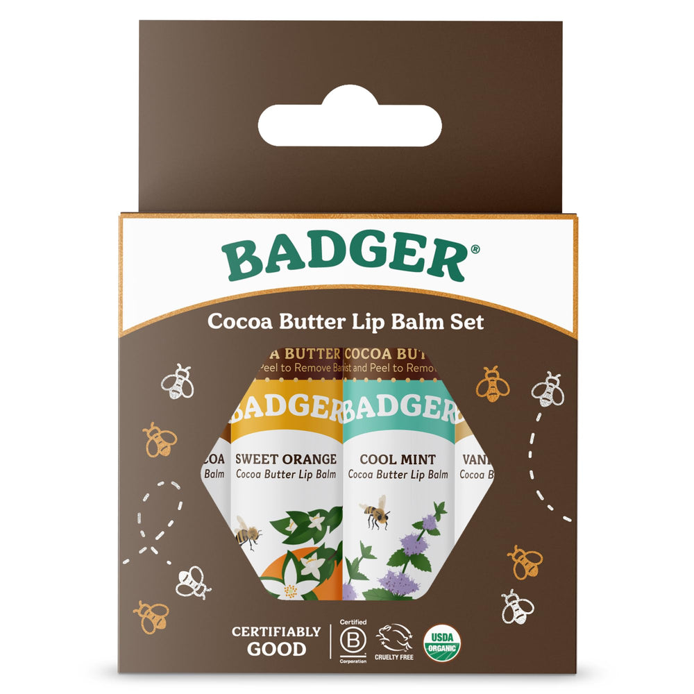 Badger open tube close-up showing creamy cocoa butter texture for smooth application