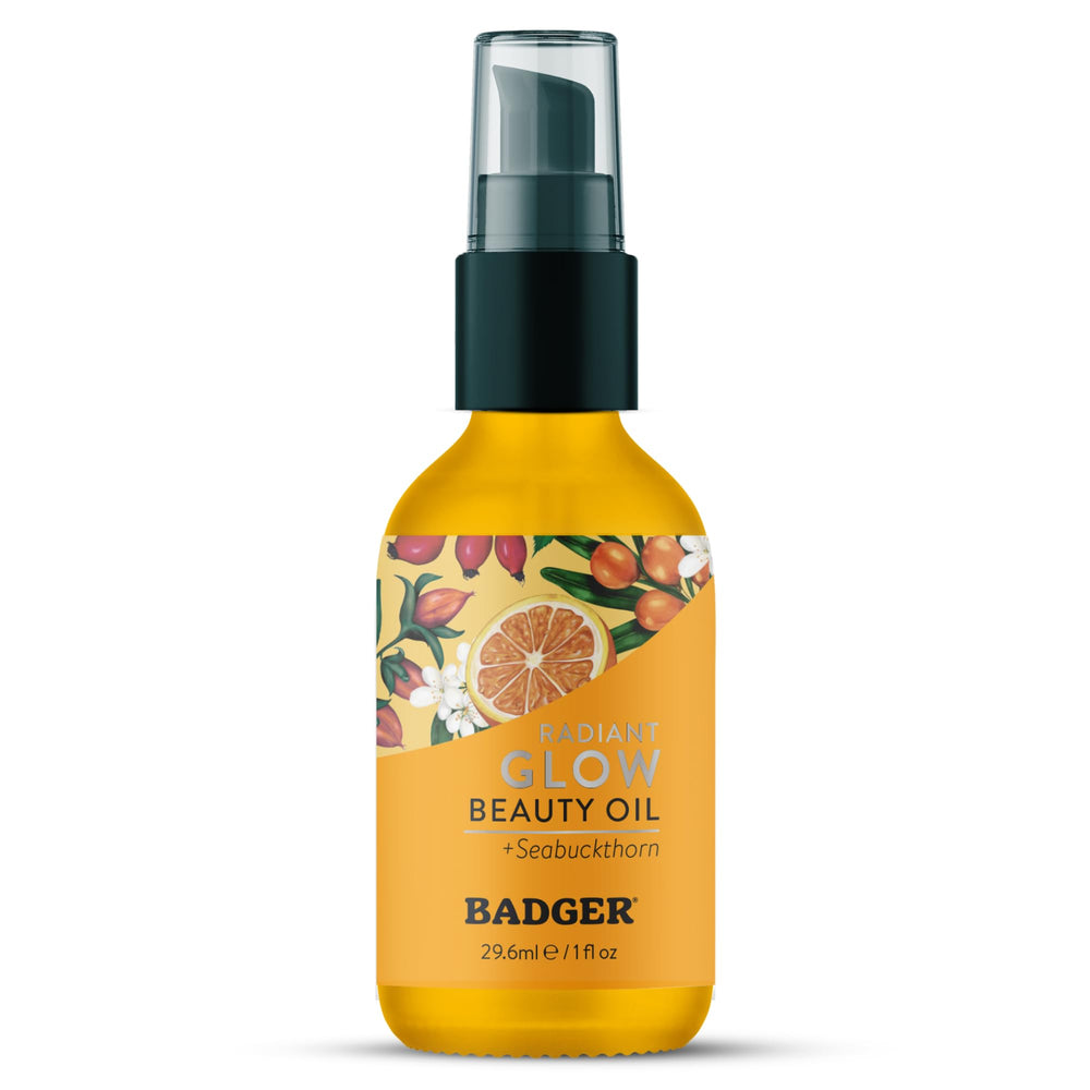 Badger seabuckthorn face oil front bottle showing product and brand benefits