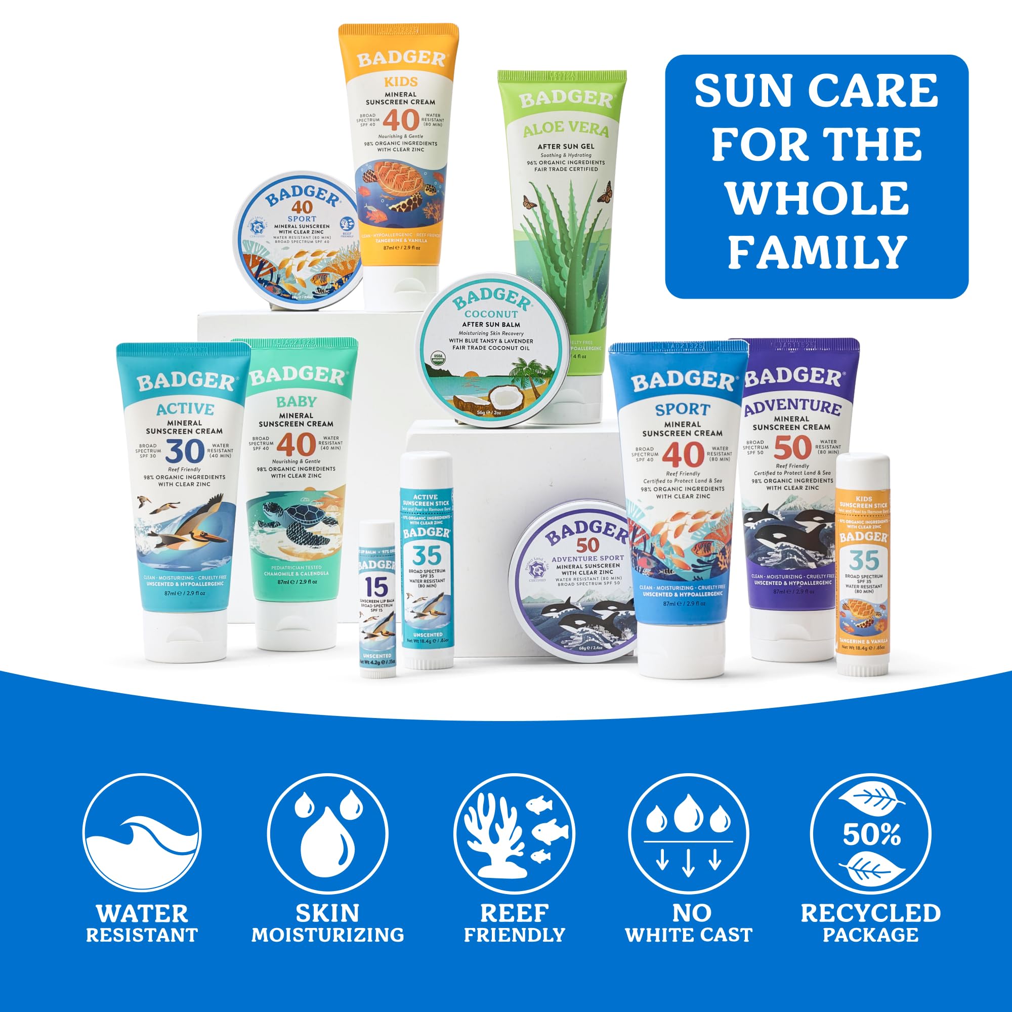 Badger sunscreen in beach scene protecting skin during sunny activity