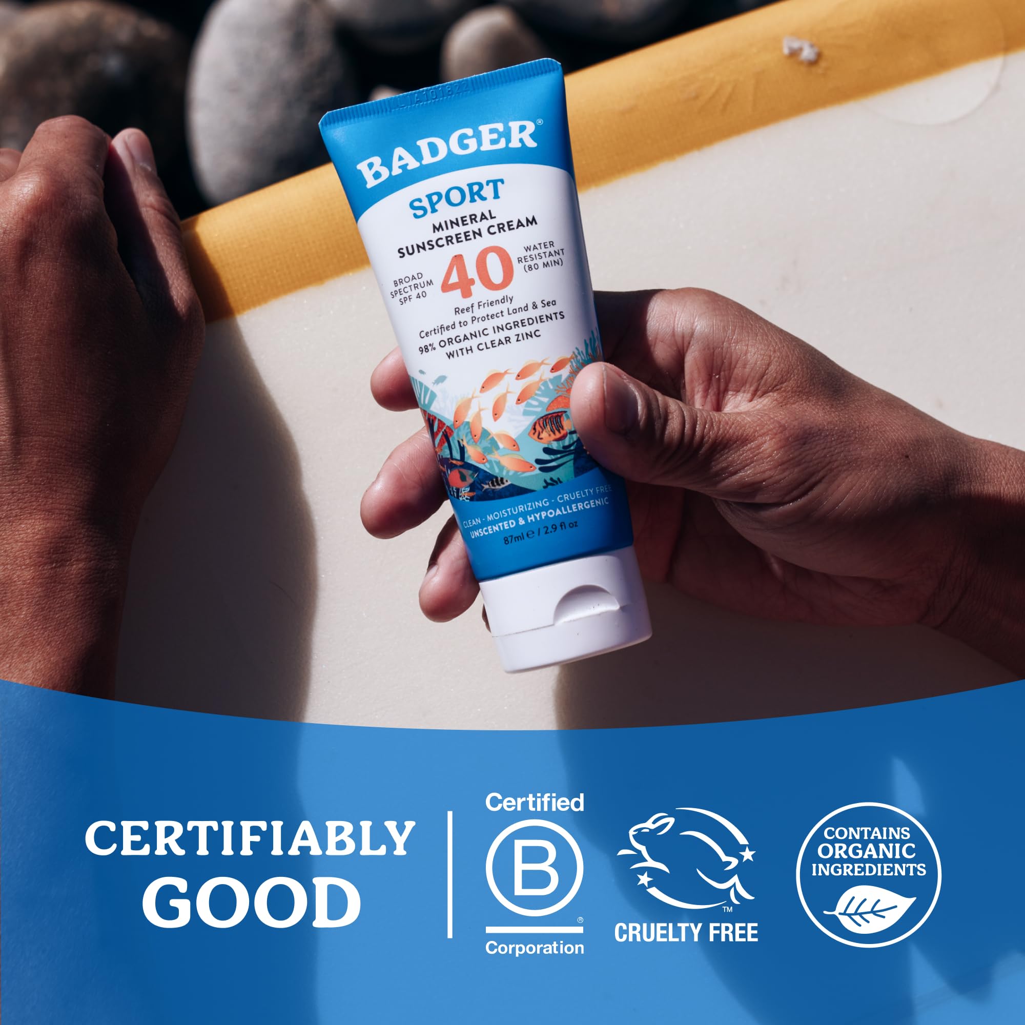 Badger sunscreen used by family hiking outdoors for active sun protection