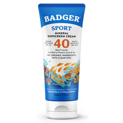 Badger sport tube front view showing SPF 40 protection and branding