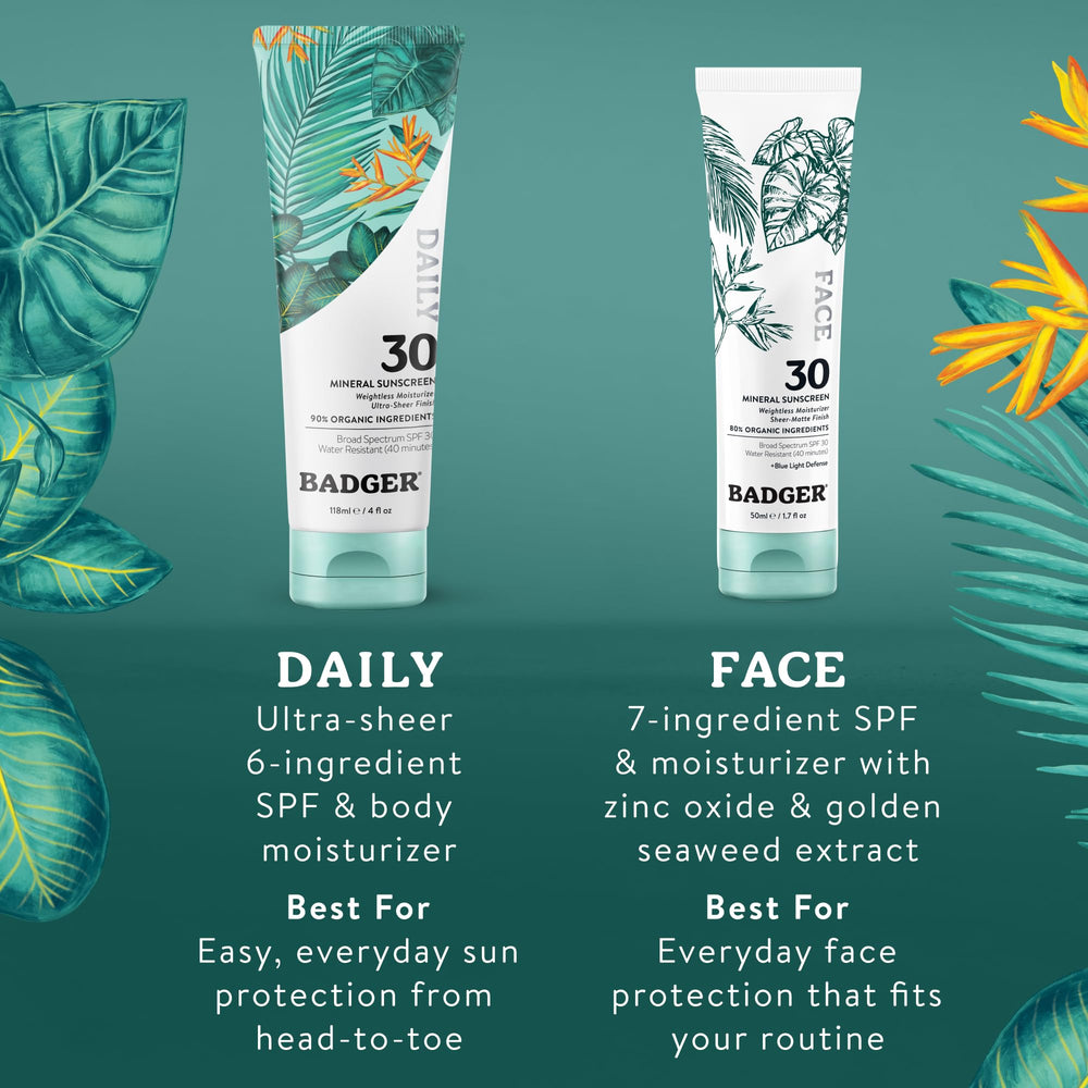 Badger sunscreen spread on skin showing minimal white cast finish