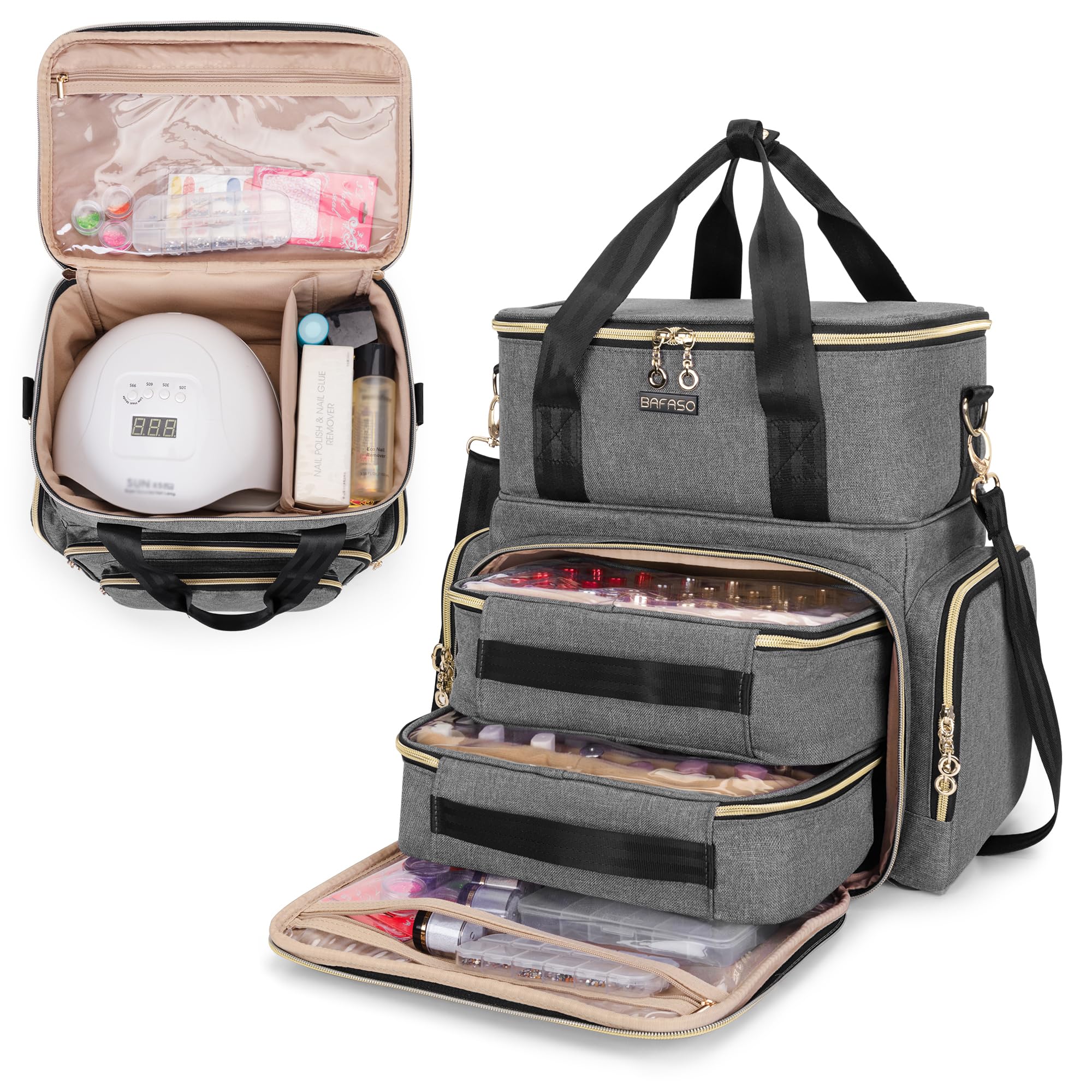 BAFASO front exterior view showing handles and luggage strap for easy travel