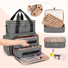 BAFASO open bag displaying two removable trays holding multiple polish bottles