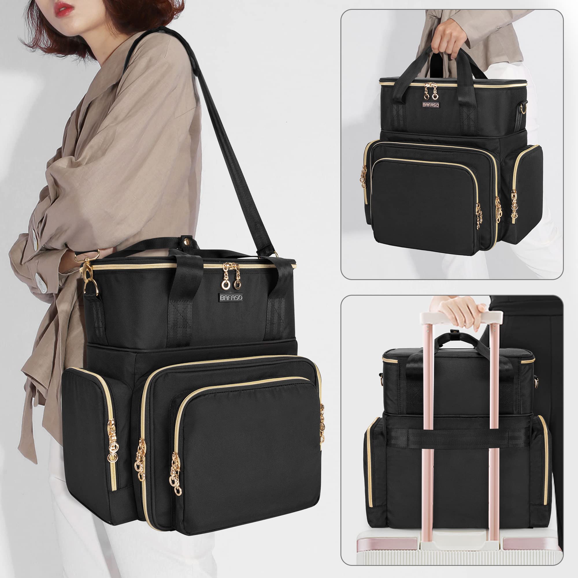BAFASO side and front pockets filled with brushes powders and tools for neat storage