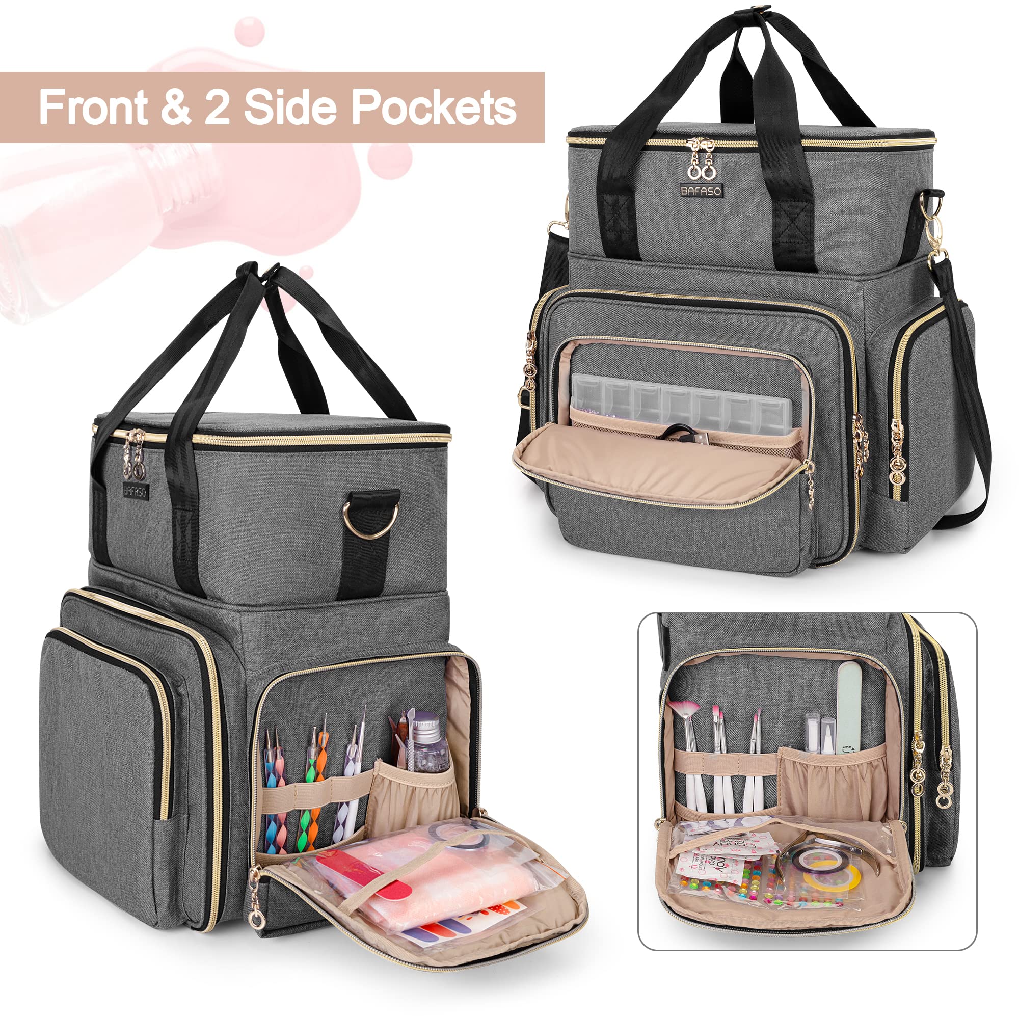 BAFASO upper compartment with nail lamp fitted and organized for quick use