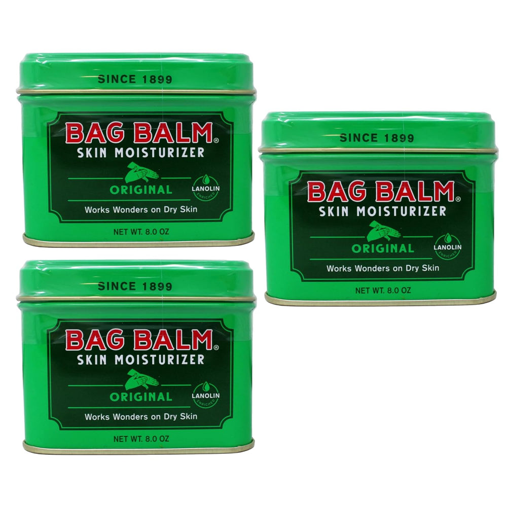 Bag Balm 8oz tin front showing brand and classic design for reliable moisture