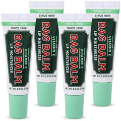 Bag Balm front view of fresh mint four-pack showing compact tubes and branding for easy carrying