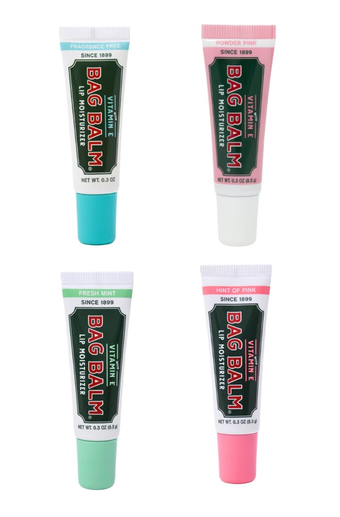 Bag Balm front packaging showing four tubes and variety benefits
