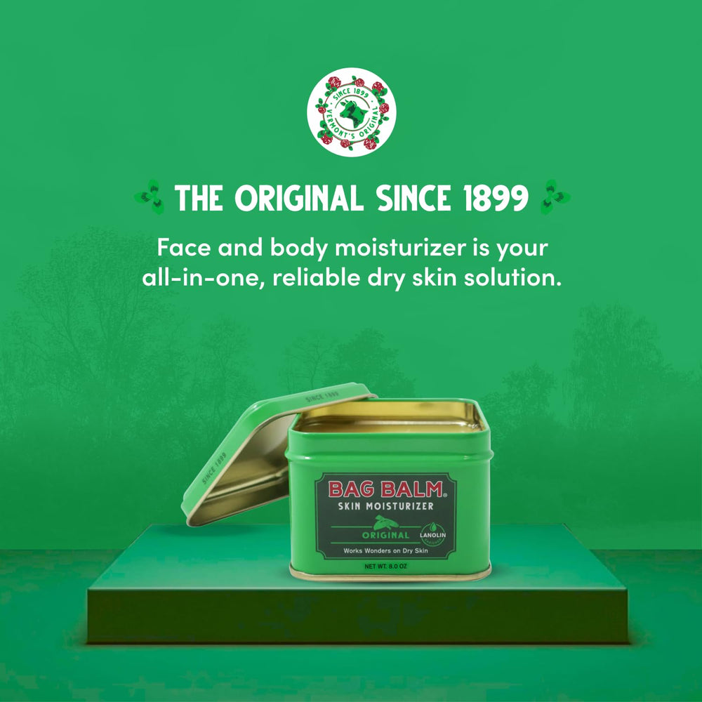 Label detail of Bag Balm tin highlighting simple ingredients and origin