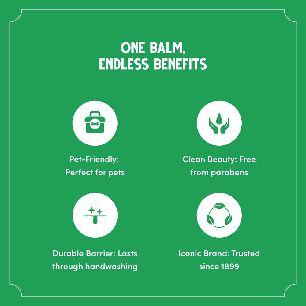 Small Bag Balm tin in a hand to compare pocket-friendly 8oz scale