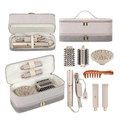 BAGCRAZY front view of gray beige travel case showing zippered compartments and handle