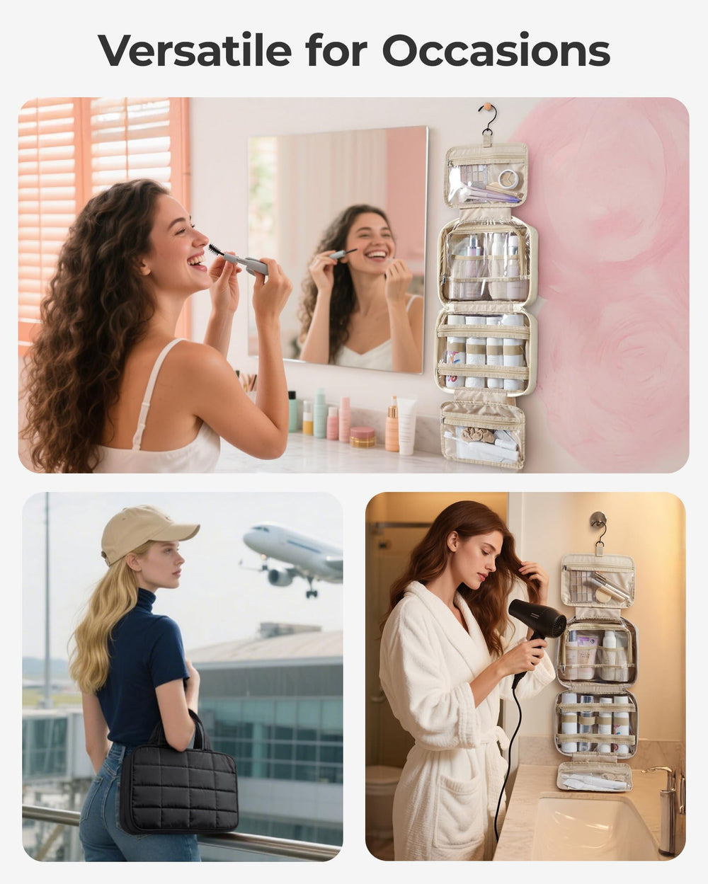 BAGSMART back label and 360-degree swivel hook detail showing versatile hanging benefit