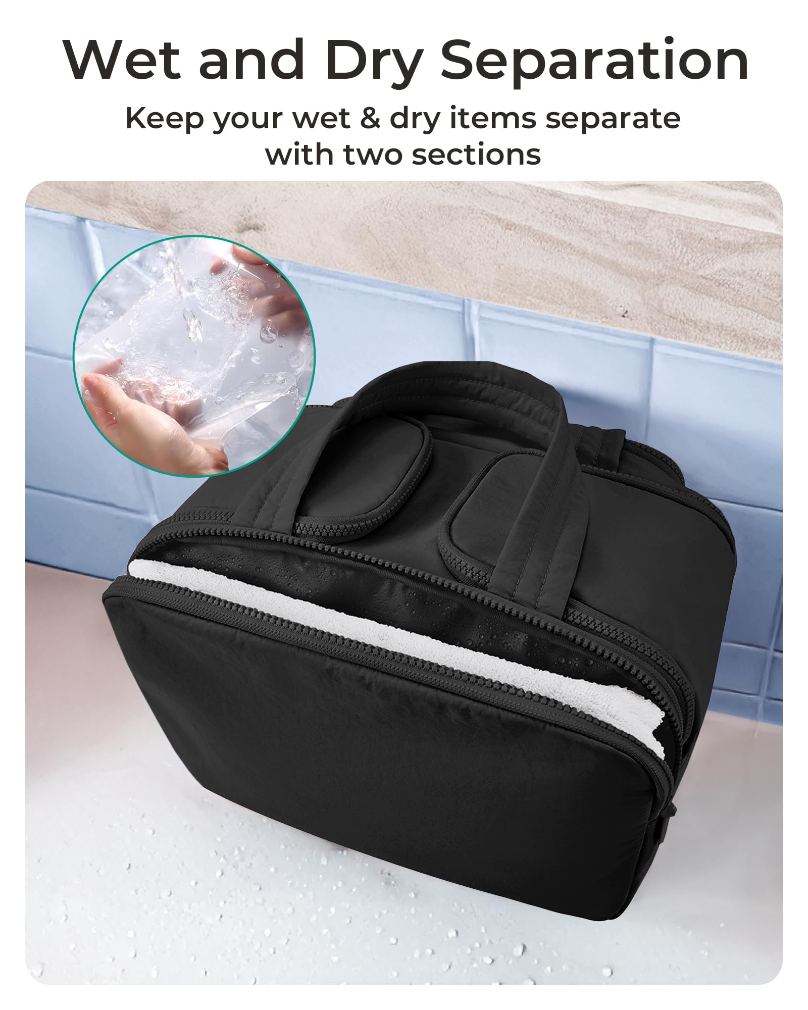 BAGSMART waterproof lining closeup protects items from leaks benefit
