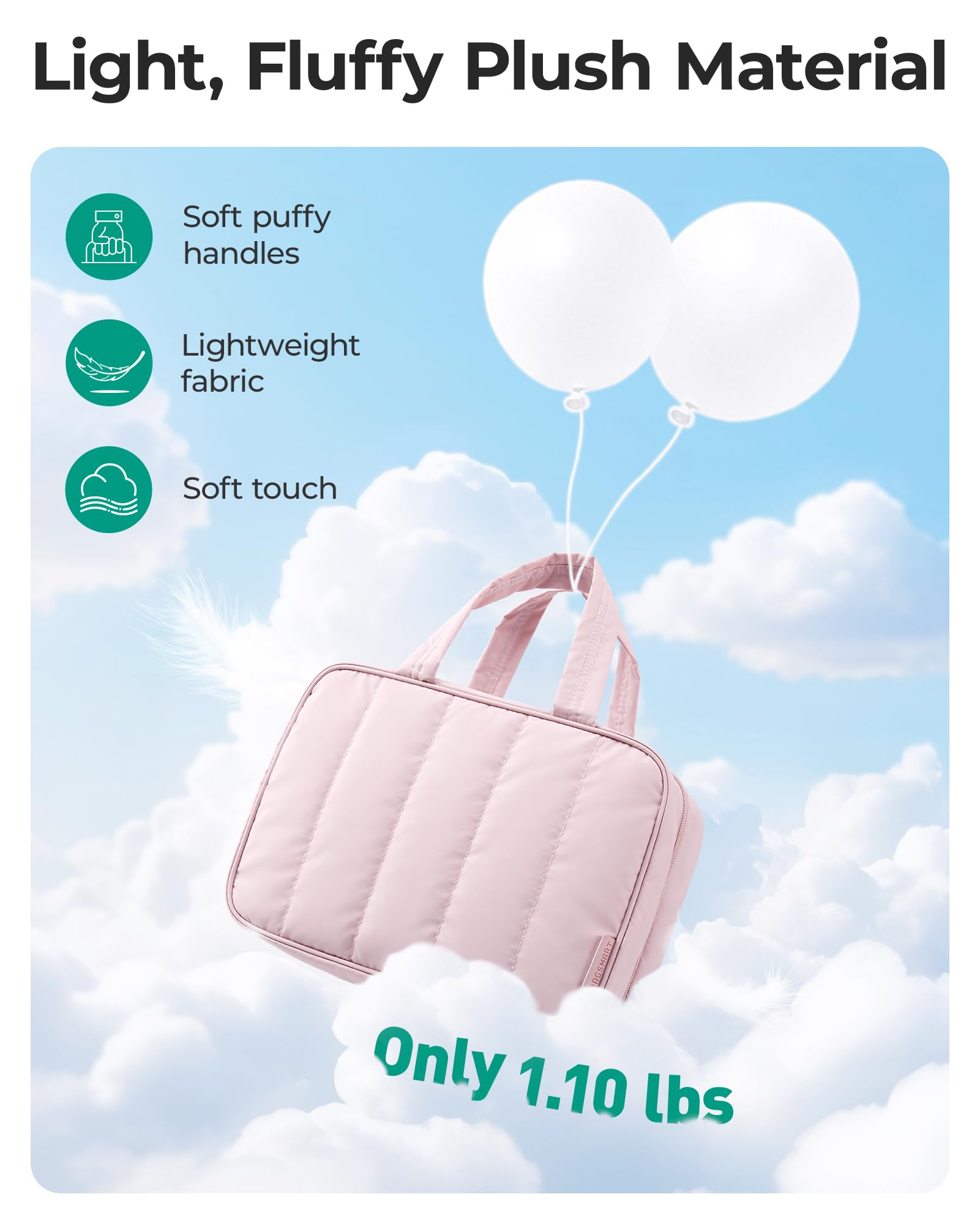 BAGSMART holding full-size bottles and cosmetics for space-saving packing benefit
