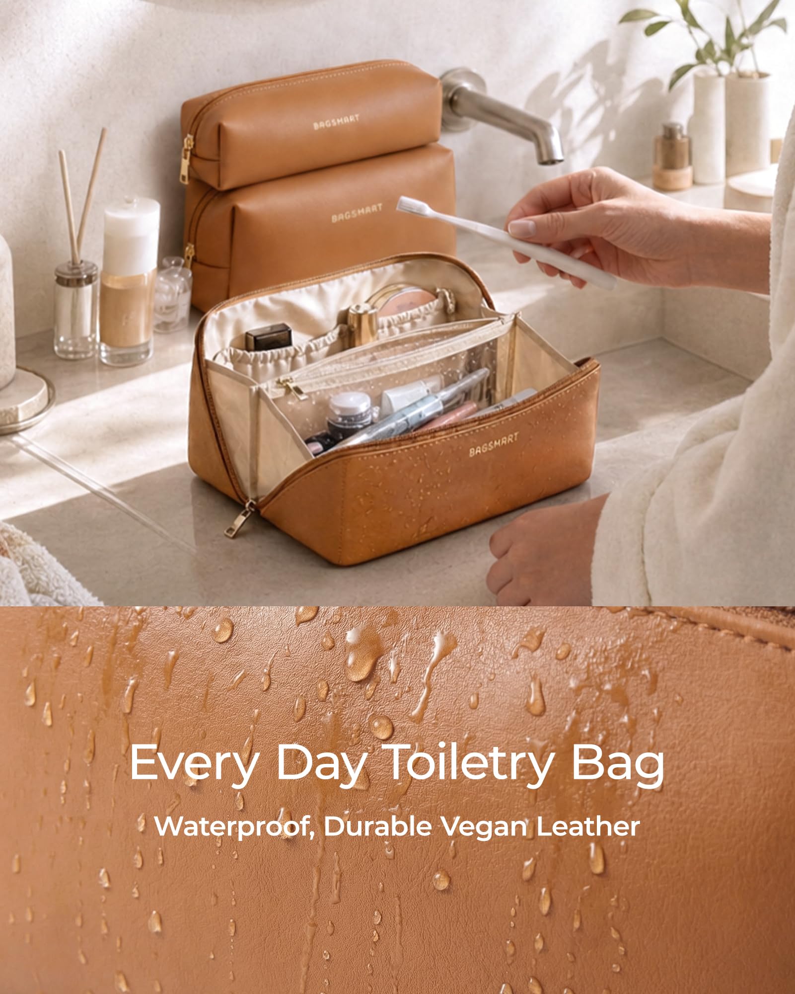 BAGSMART waterproof TPU lining detail protecting brushes and preventing leaks