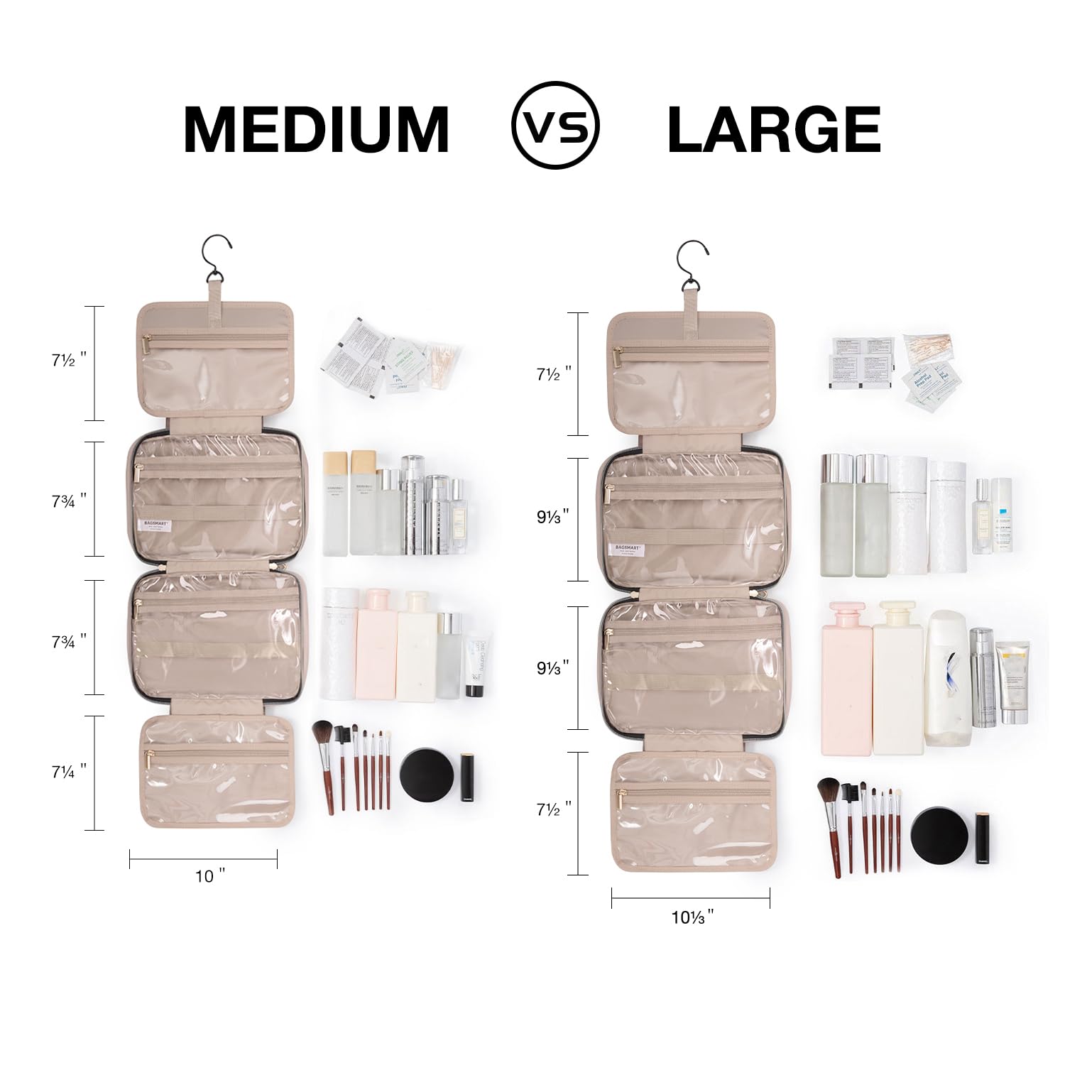 BAGSMART close-up elastic straps holding bottles upright for spill prevention benefit