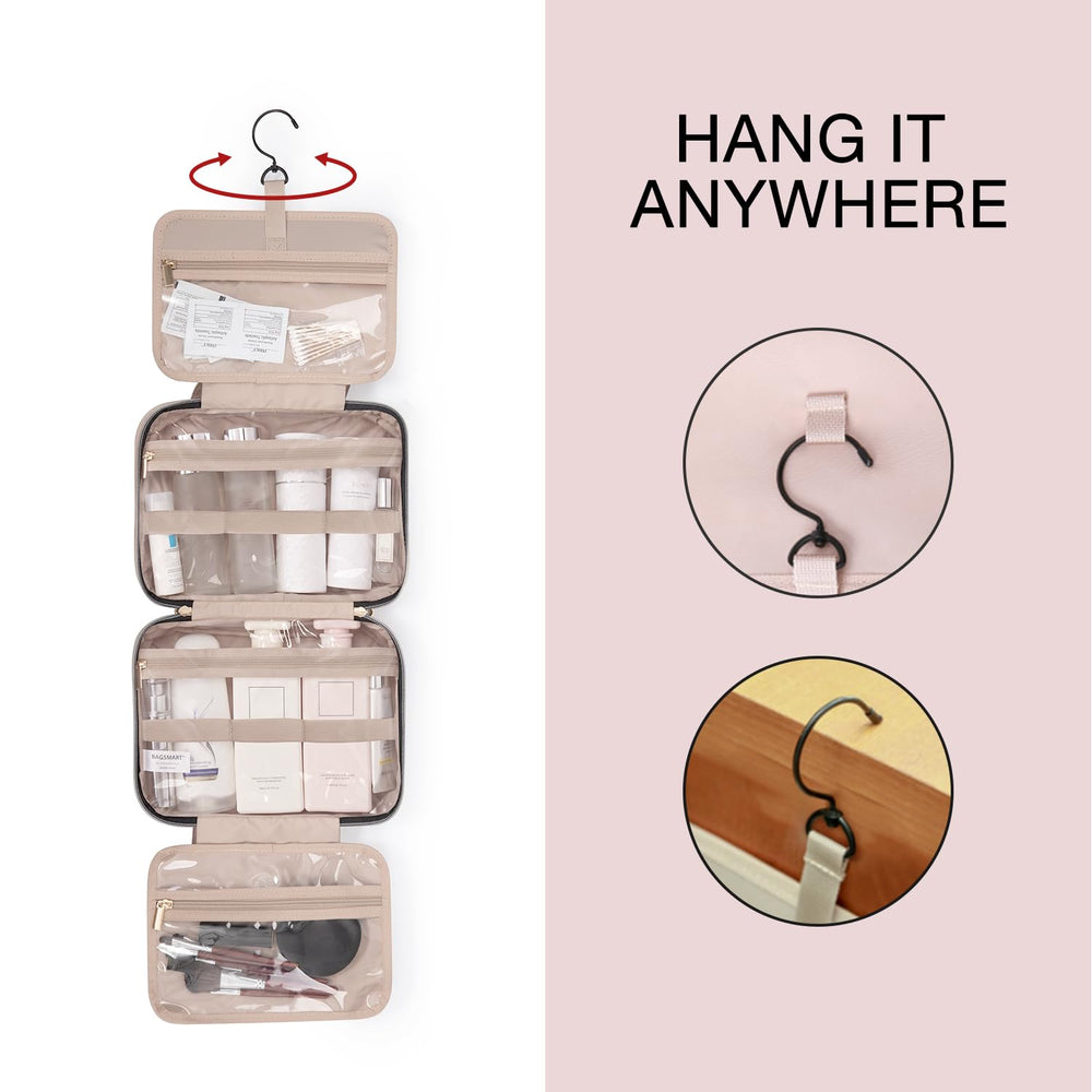 BAGSMART open main compartment displaying organized full-size bottles benefit