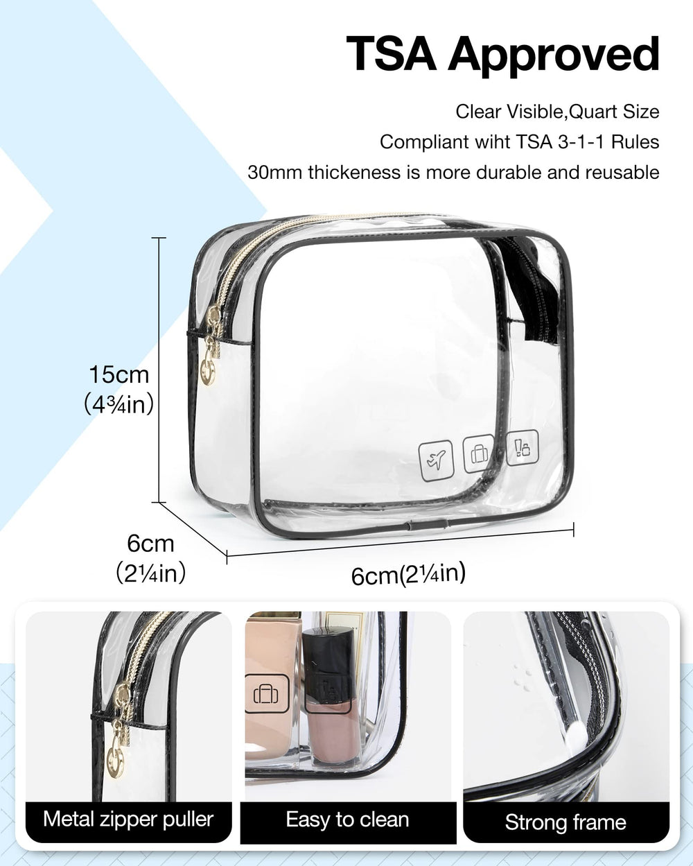 BAGSMART detail of double-zip compartment enabling quick access to makeup and tools