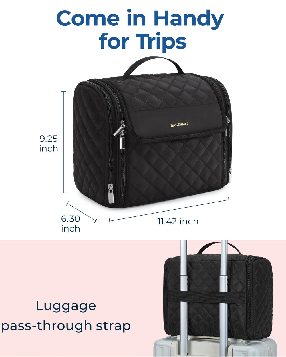 BAGSMART elastic straps holding bottles upright to prevent spills