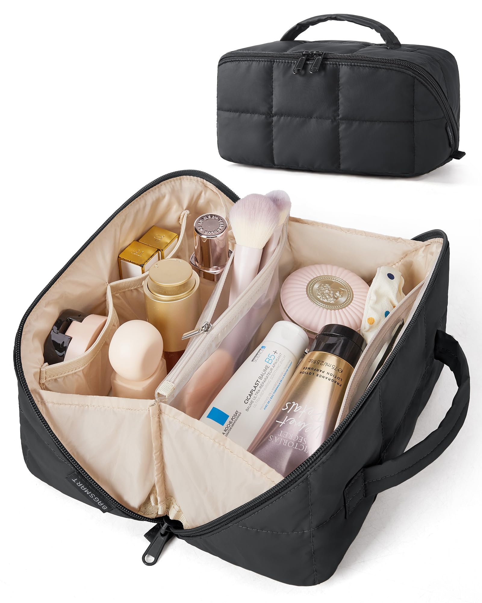 BAGSMART front view showing large travel makeup bag, durable and roomy