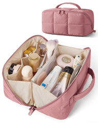 BAGSMART front view showing structured travel makeup bag and easy grab benefit