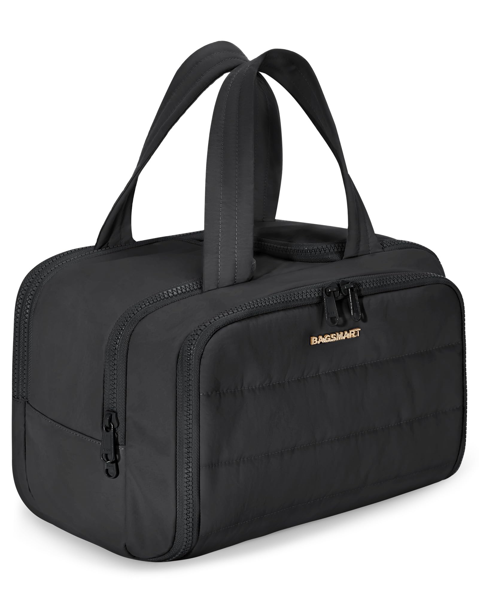 BAGSMART front view of toiletry bag showing compact capacity and sleek black look