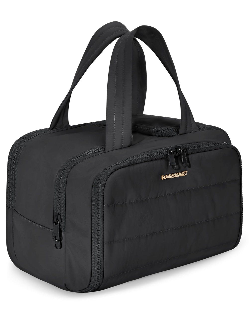BAGSMART front view of toiletry bag showing compact capacity and sleek black look