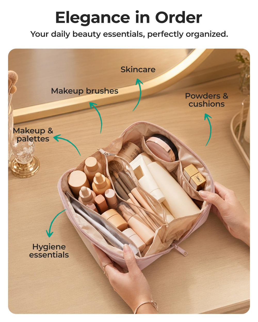 BAGSMART interior with full-size bottles organized for travel convenience