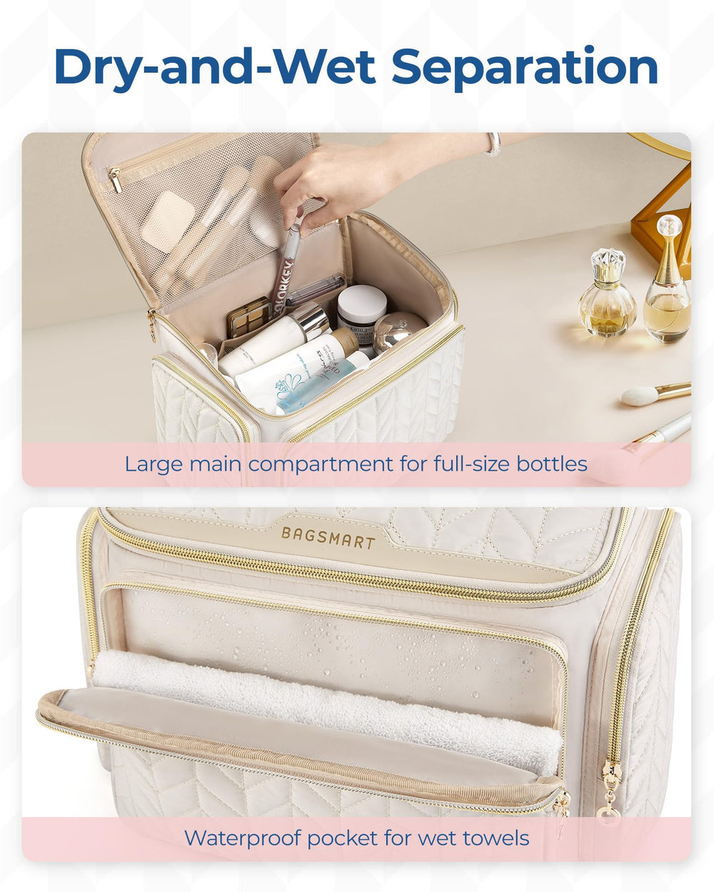 BAGSMART handle and two-way zipper detail for comfortable transport
