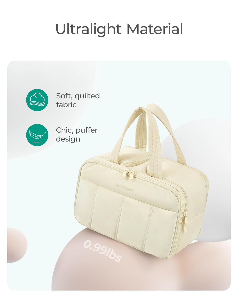 BAGSMART handle detail demonstrating cushioned soft handle that reduces hand pressure while traveling