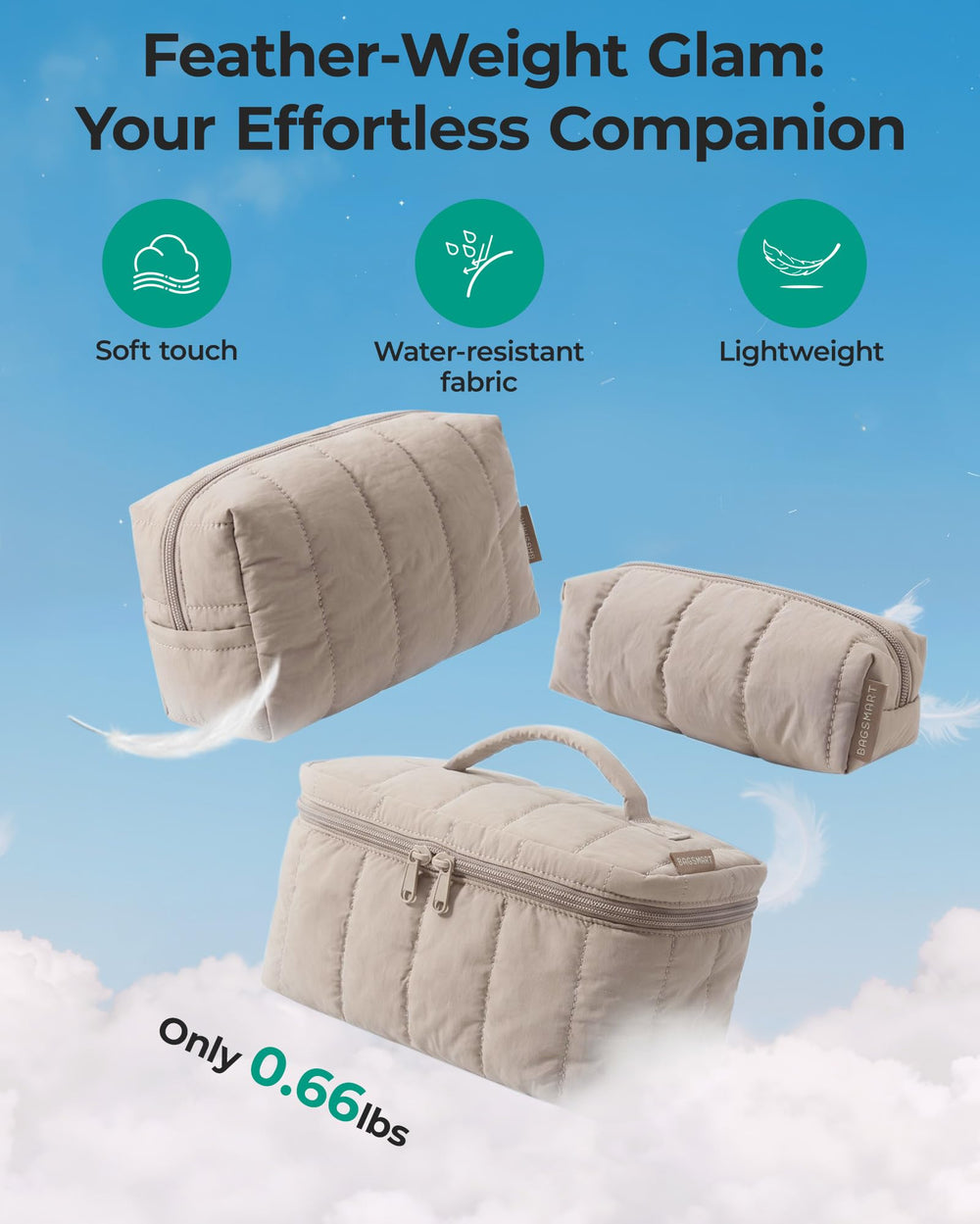 BAGSMART inside view of large pouch holding bottles to demonstrate roomy capacity
