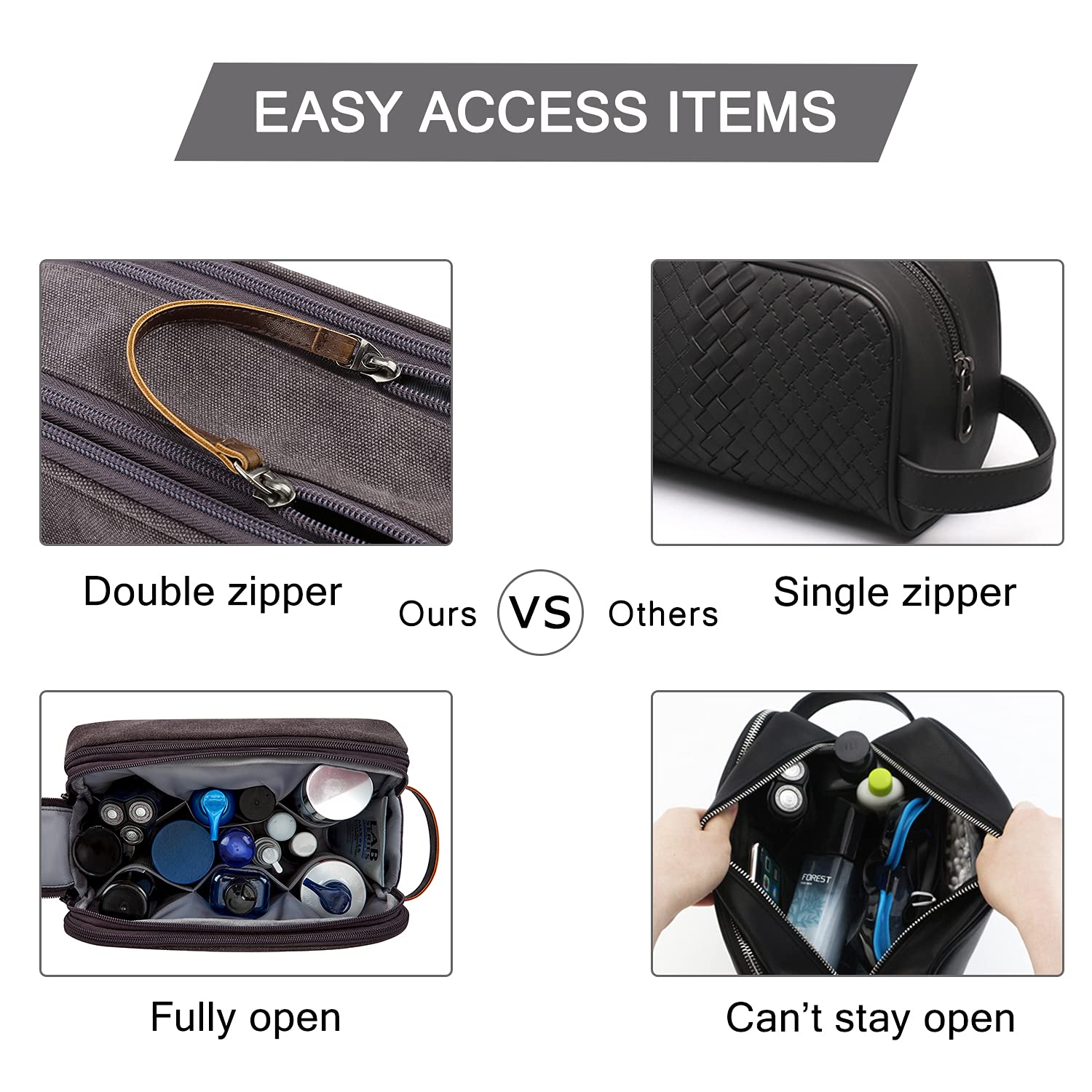 BAGSMART leather handle and zipper for easy carry and access